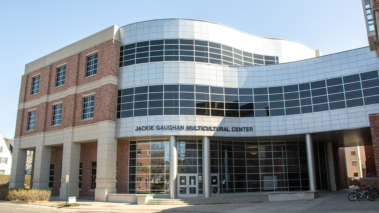 A landscape photograph featuring the Jackie Gaughan Multicultural Center