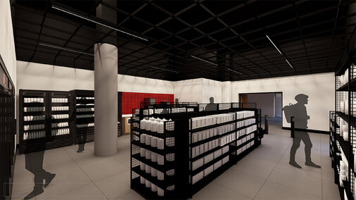 Artist rendering inside the Herbie's Market in the Nebraksa Union anticipated to open in 2025.