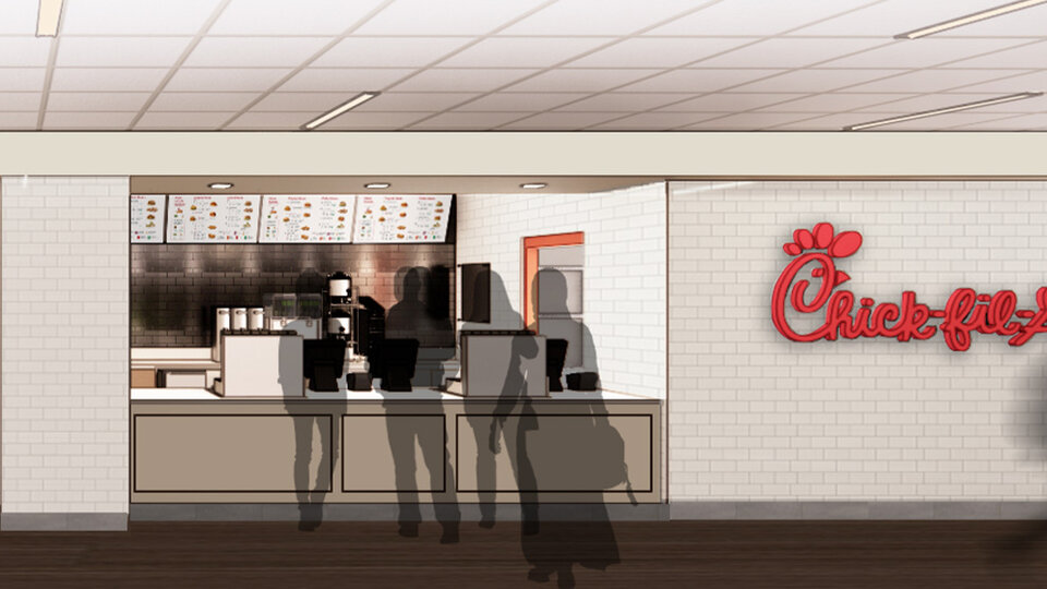 A digital render of a Chick-fil-a