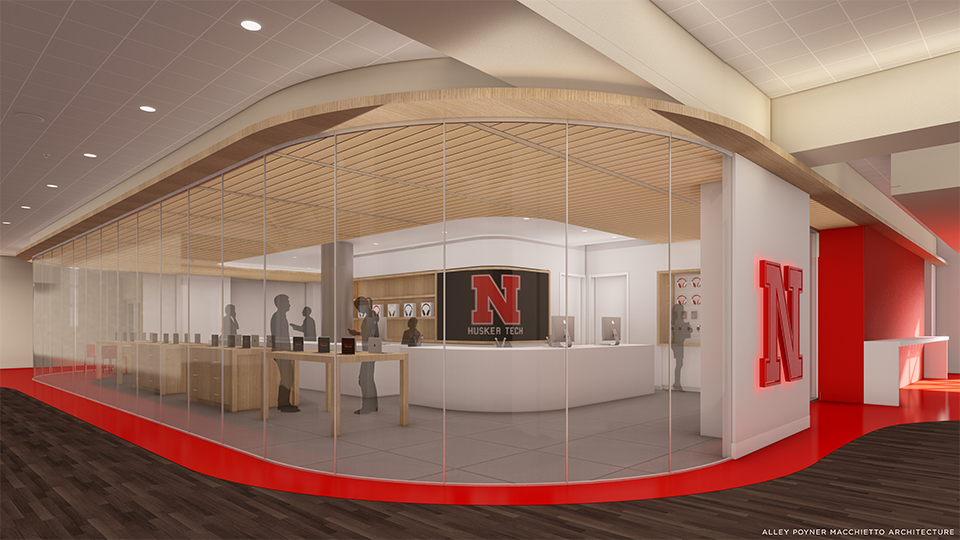 Artist rendering outside the HuskerTech store anticipated to open in 2025.